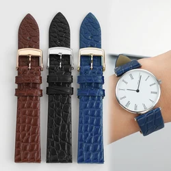 Crocodile Leather Strap Ultra Thin 12 13 14 15 16 18 20 22mm Black Brown Men and women Genuine Leather Bracelet for Longines