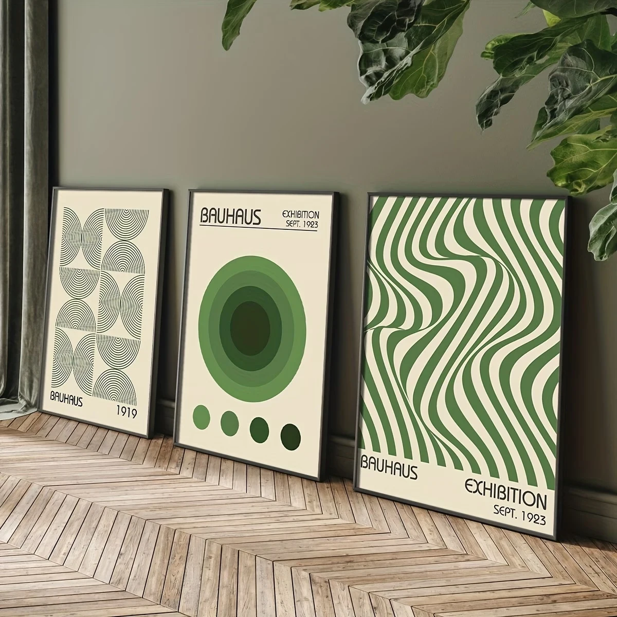3pcs Minimalist Green  Bauhaus Exhibition Wall Art Print Canvas Painting Poster Picture For Bedroom,Living Room Home Decor image 4
