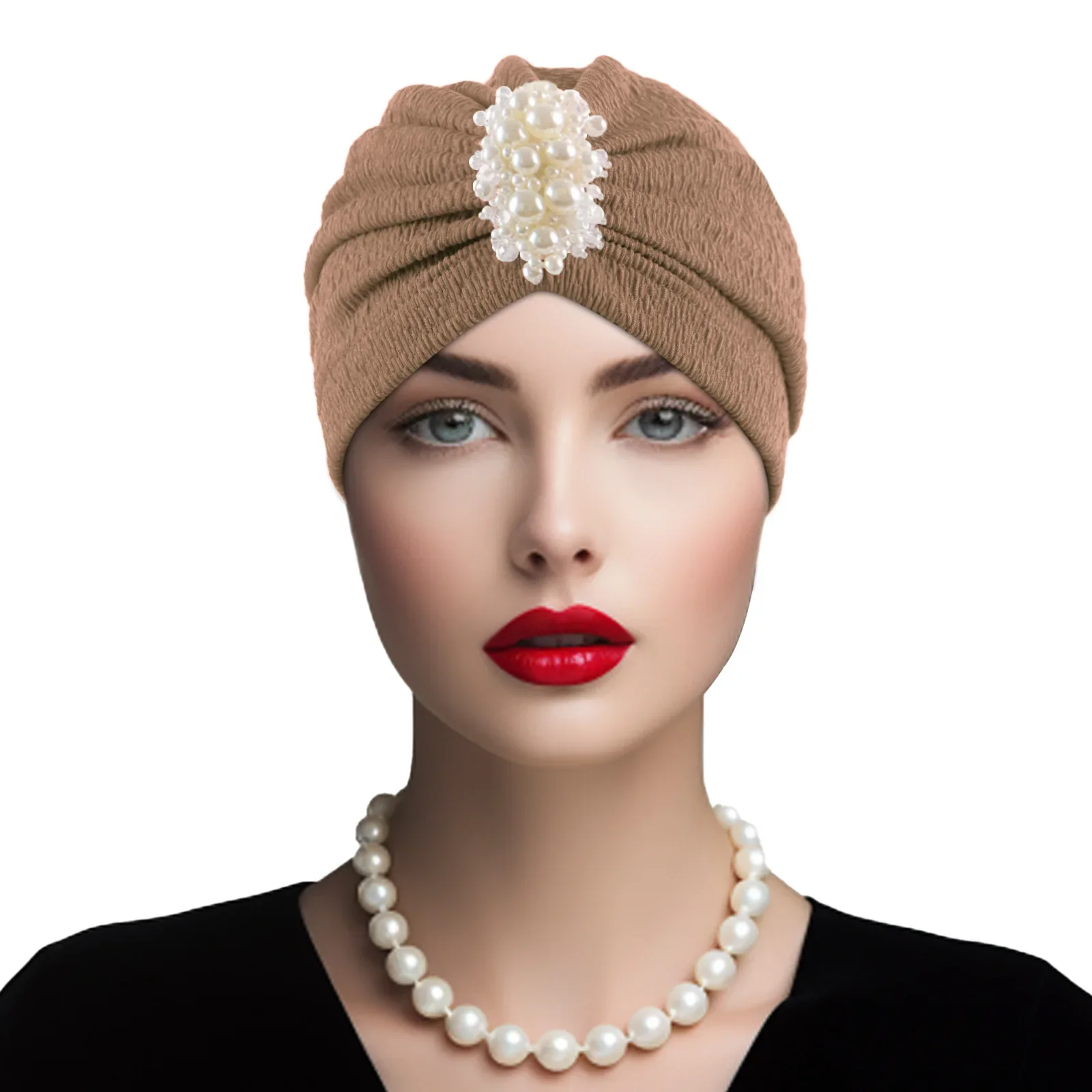 

Мусульманский женский хиджаб с жемчугом и бусинами, тюрбан, плиссированный платок, шапочки, капот, шапка от рака, химиотерапия, повязка на голову от выпадения волос, шляпа Turbante Mujer