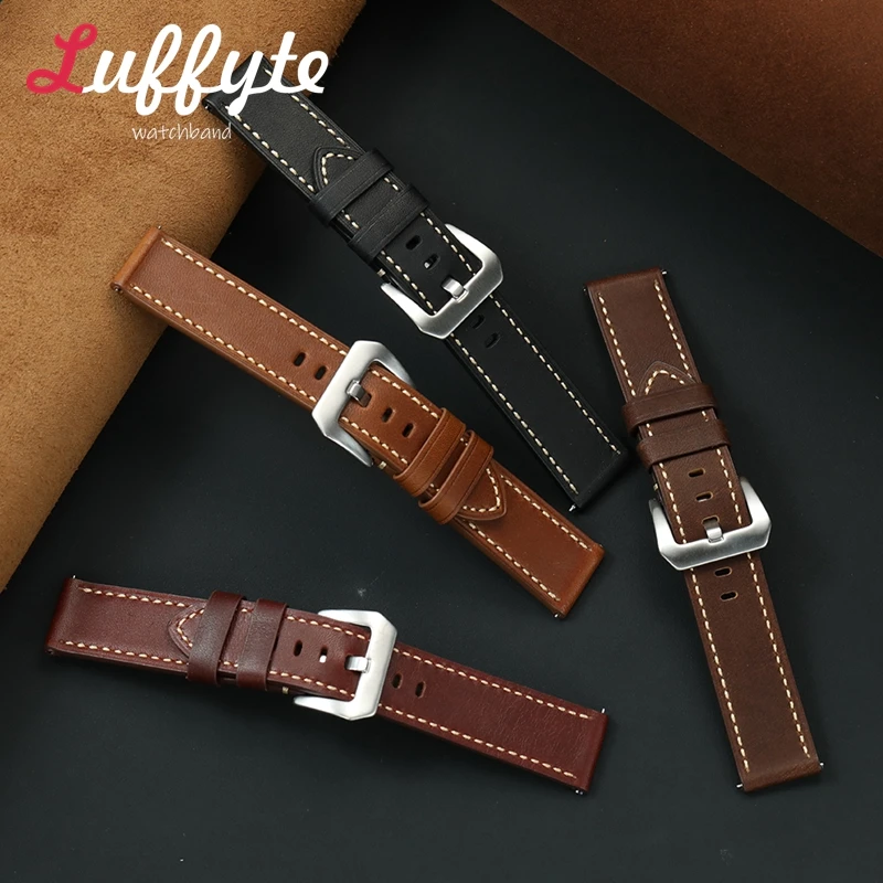 

Men's High Quality Quick Release Wristwatch Band 20mm 22mm 24mm Wrist Bracelets Retro Oil Wax Skin Leather Watchband Belt