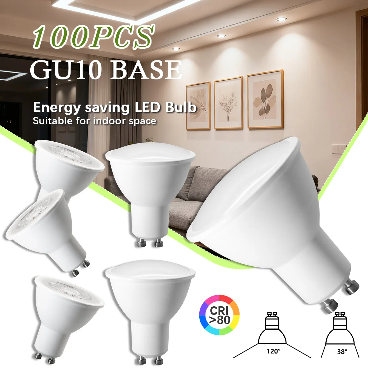 100PCS Foco GU10 Lampadina Lampade AC220V-240V 120 gradi 38 gradi Illuminazione Nessun sfarfallio Sostituisci 50W 60W Lampada alogena è adatta per la casa