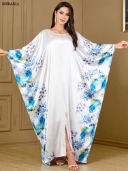 Siskakia New In Dress Batwing Sleeve Crew-Neck Floral Print Muslim Long Dress Dubai Turkey Arab Elegant Abaya For Femme 2024