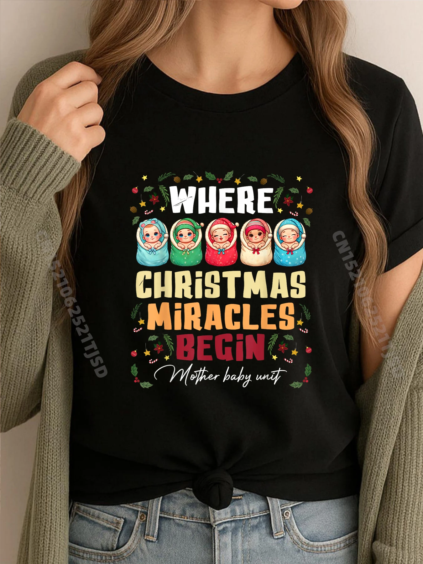

Where Christmas Miracles Begin Mother Baby Unit Christmas Clothing Oversize Man Tops T-shirt