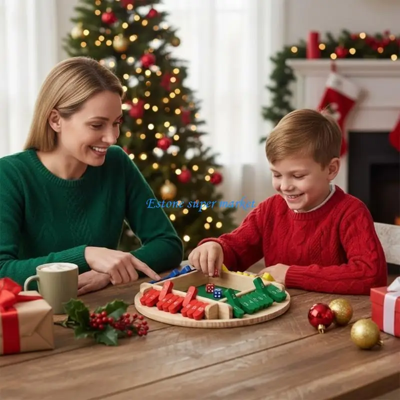 

090B Shut The Box Dices Game 6 Player Wooden Table Number Board Learning Entertainment