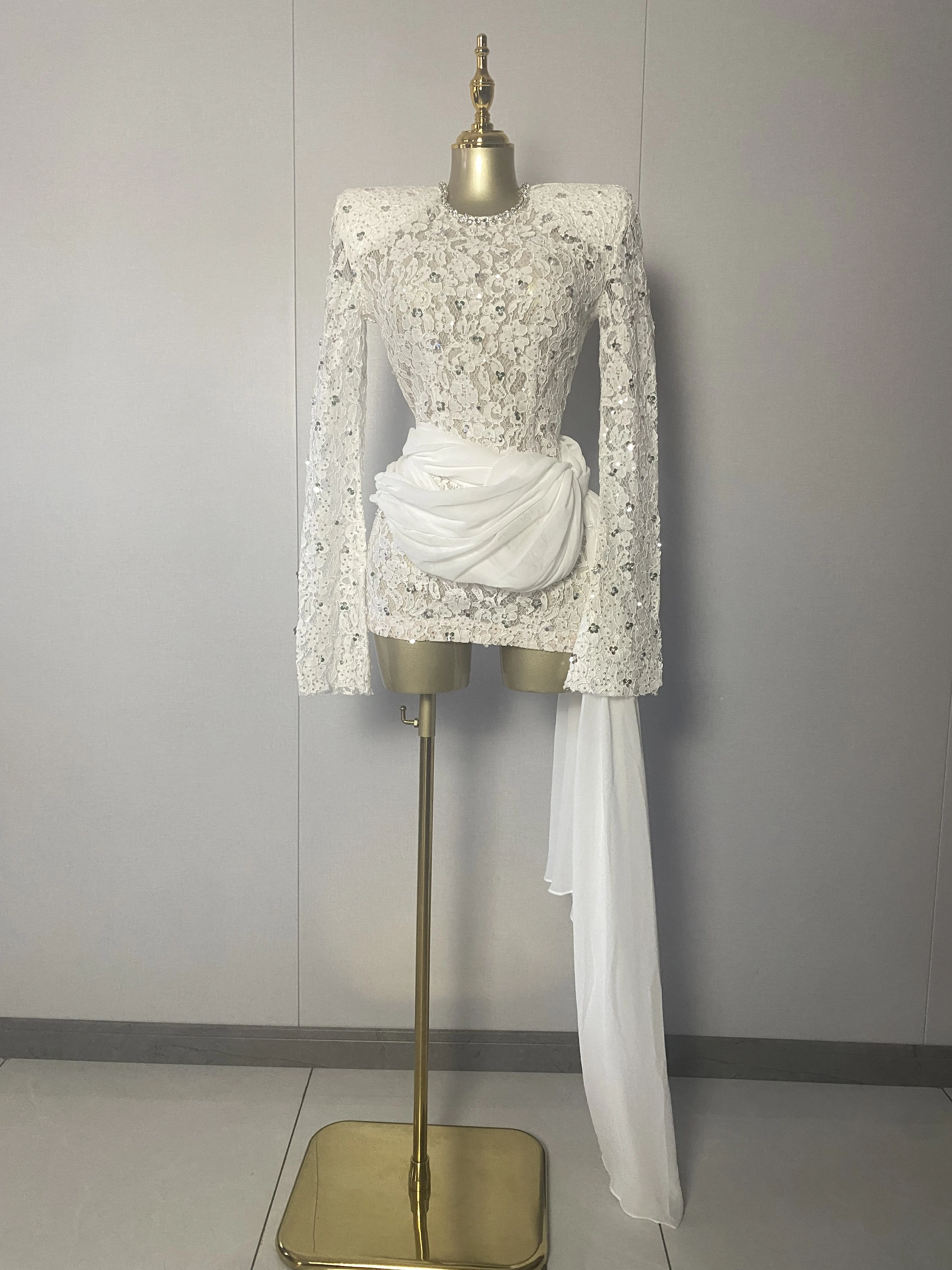 

Women Celebrity Sexy Long Sleeve Lace Patchwork White Summer Gowns Dress 2025 Elegant Evening Club Luxury Birthday Party Dresses