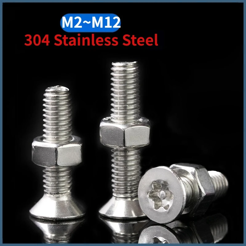 Beicai Countersunk Security Screws Torx Anti Tamper Vandal Proof Bolts And Hexagon Full Nuts SUS304 A2 Stainless Steel M2-M12