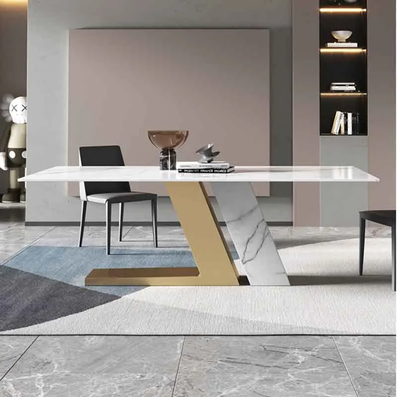 Factory Direct 2026 Light luxury bright surface rock slab dining table modern simple boss table rectangular household marble din