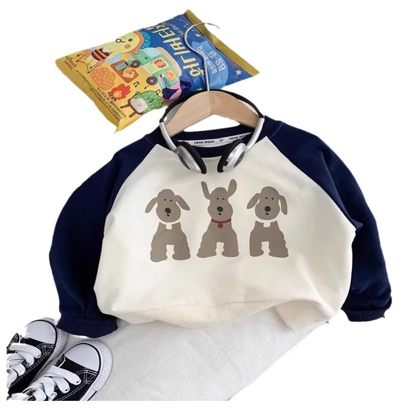 Girls' Crew Neck Long Sleeve Cartoon Print Sweatshirt Children's Fashion Casual Versatile Sweatshirt New Set