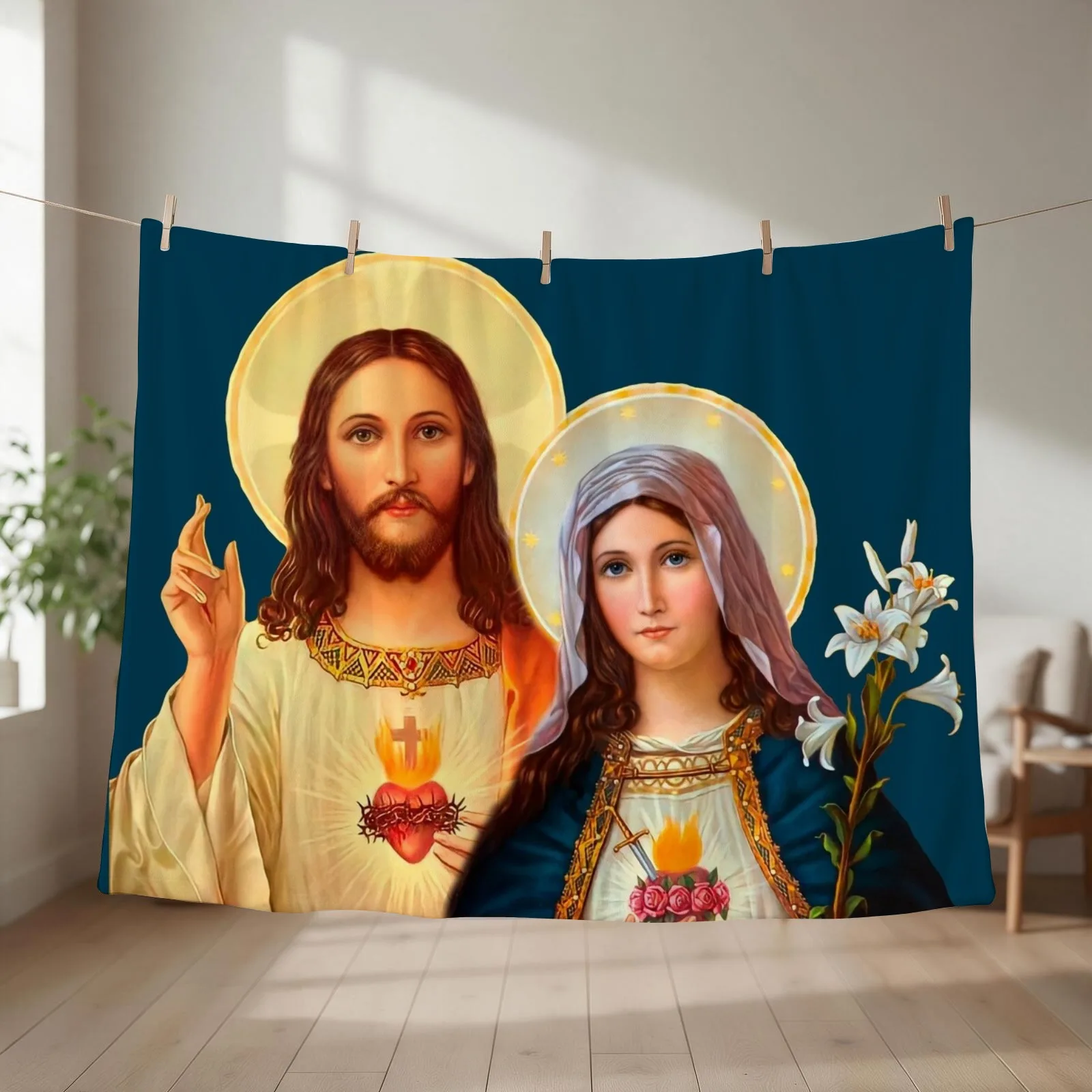 Twin Hearts - II (Jesus and Mary) transparent background Throw Blanket couch cozy soft plush fuzzy picnic outdoor blanket