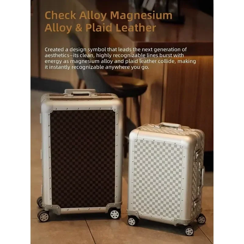Premium Aluminum Alloy Trolley Case 20 Inch Carry On Luggage 24 Inch Checked Suitcase Durable Travel Bag for Men and Women 24