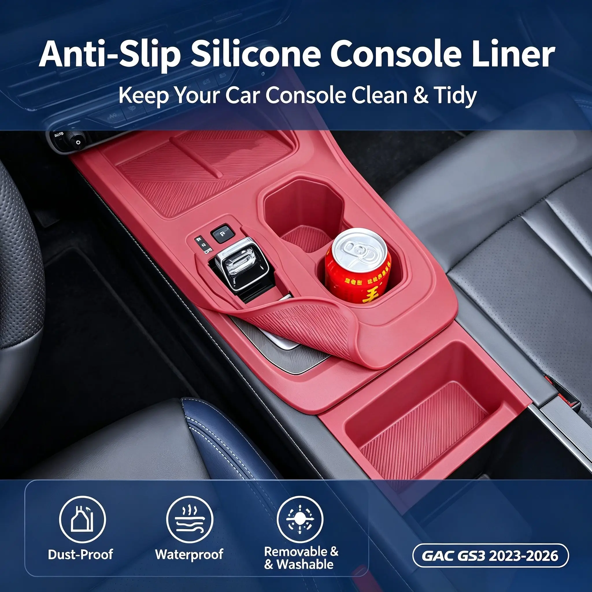 Center Console Cup Holder Mat For GAC GS3 2023-2026 Silicone Drink Storage Organizer Anti-Scratch Car Interior Accessories