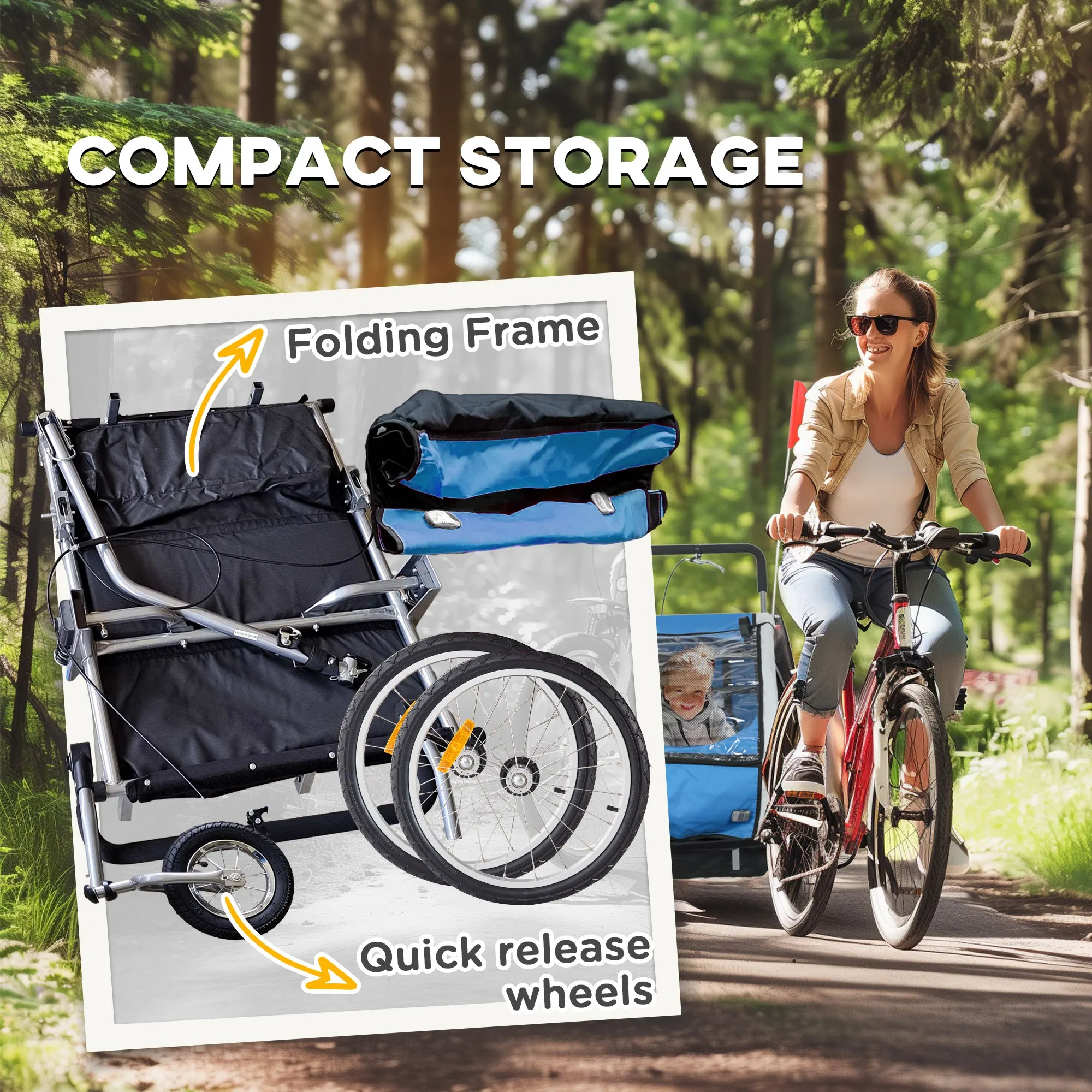 HOMCOM 2 Seat Bike Trailer with 5 Point Harness, for 18+ Months