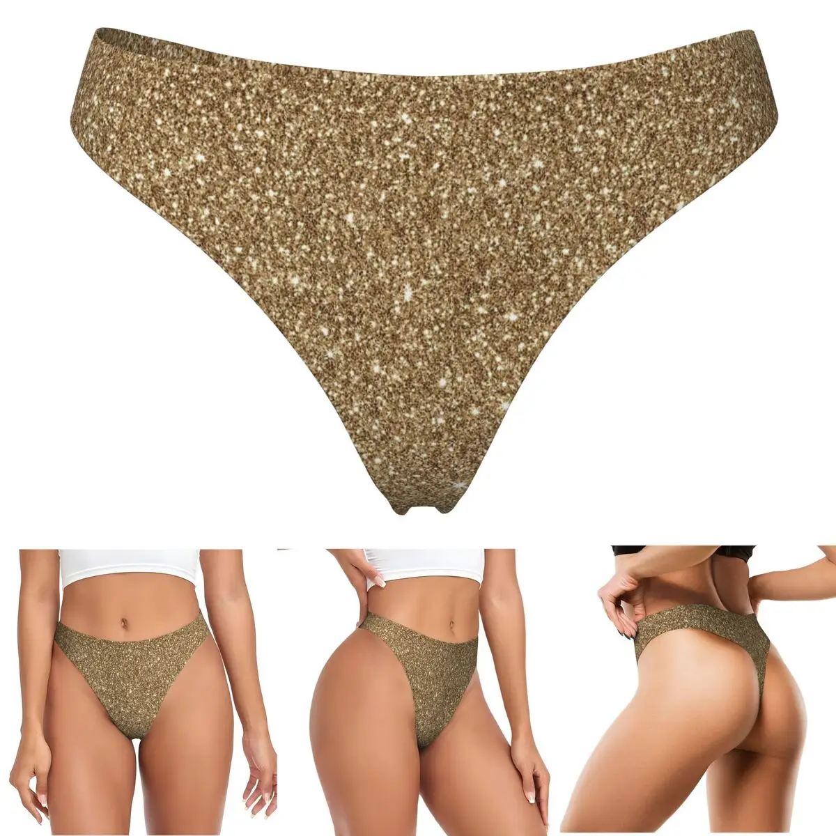 Maßgefertigte Goldglitter-Bedruckte G-String Slips Atmungsaktive Damen-Stretch-Tangas Komfortable Unterwäsche