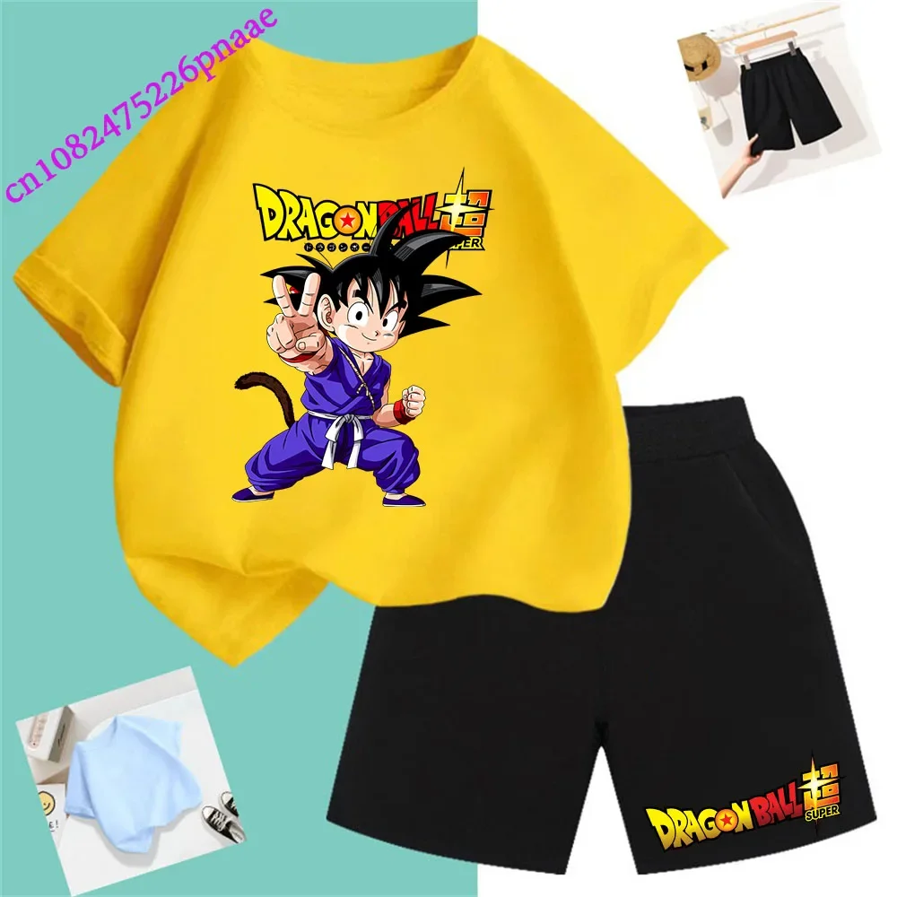 Dragon Ball t shirt Fashion Summerdress2024 Short Kid Short T-shirt Baby Tee Sets Fashion Casual O-neck Breathable Kawaii Shorts