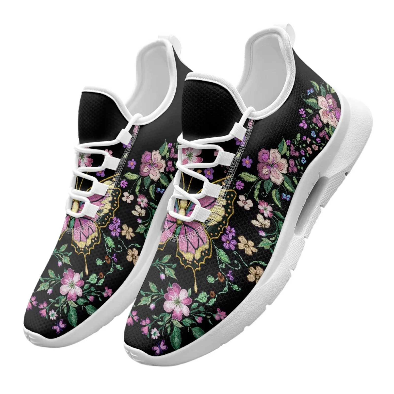 XIXIRIMIDO Lace-up Casual Shoes Mens Sneakers Comfortable Mesh Breathable Walking Shoes Women's Lightweight Soft Sports Flower