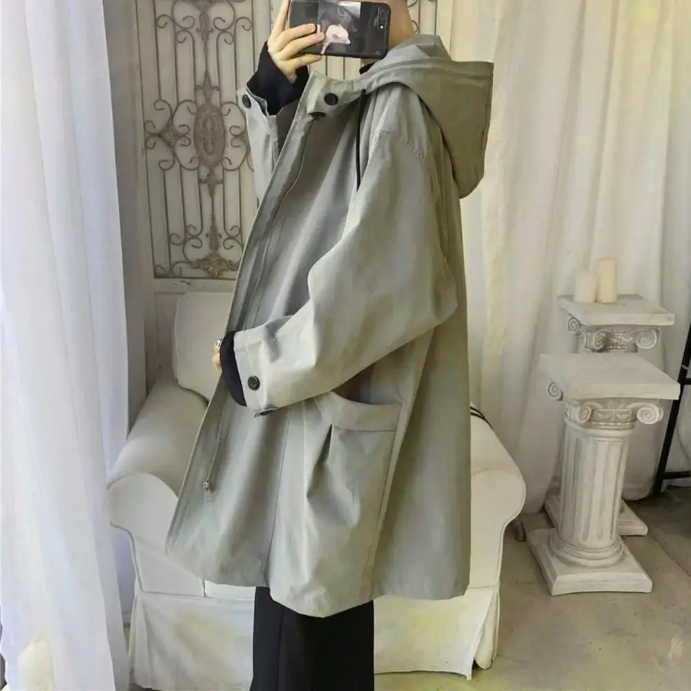 

2025 Spring Autumn Windbreaker Fashion Men Mid-length Casual Hooded Coat Men Daily High Street Overcoat Male Clothes Outwear