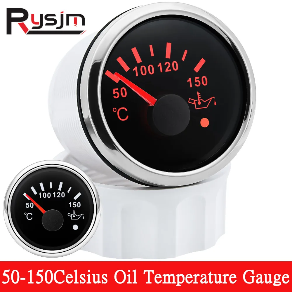 52mm Motorcycle Marine Car Oil Temp Gauge Temperature Meter With Red Backlight 50-150 Celsius For Boat Auto Engine Alarm 12V 24V