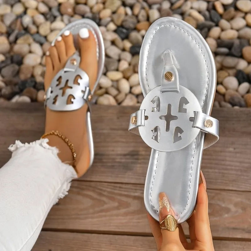 Sandalias planas recortadas para mujer, chanclas informales, Chanclas de playa, zapatos de diseñador, 2024