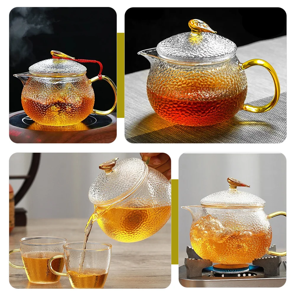 

Glass Teapot Hammer Pattern Design Easy Operate Kung Fu Tea Coffee Flower Fruit Tea Maker Home Gift Glass Teapot