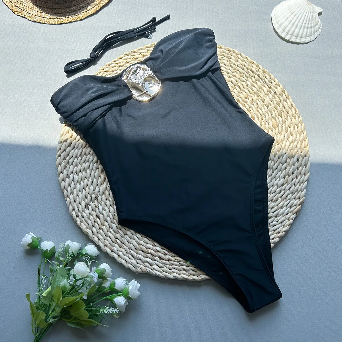 Black One Piece Swimsuit 2025 Vintage Retro Swimwear Women Swimsuit Bathing Suit Beachwear Monokini Halter Female Swimming Suits