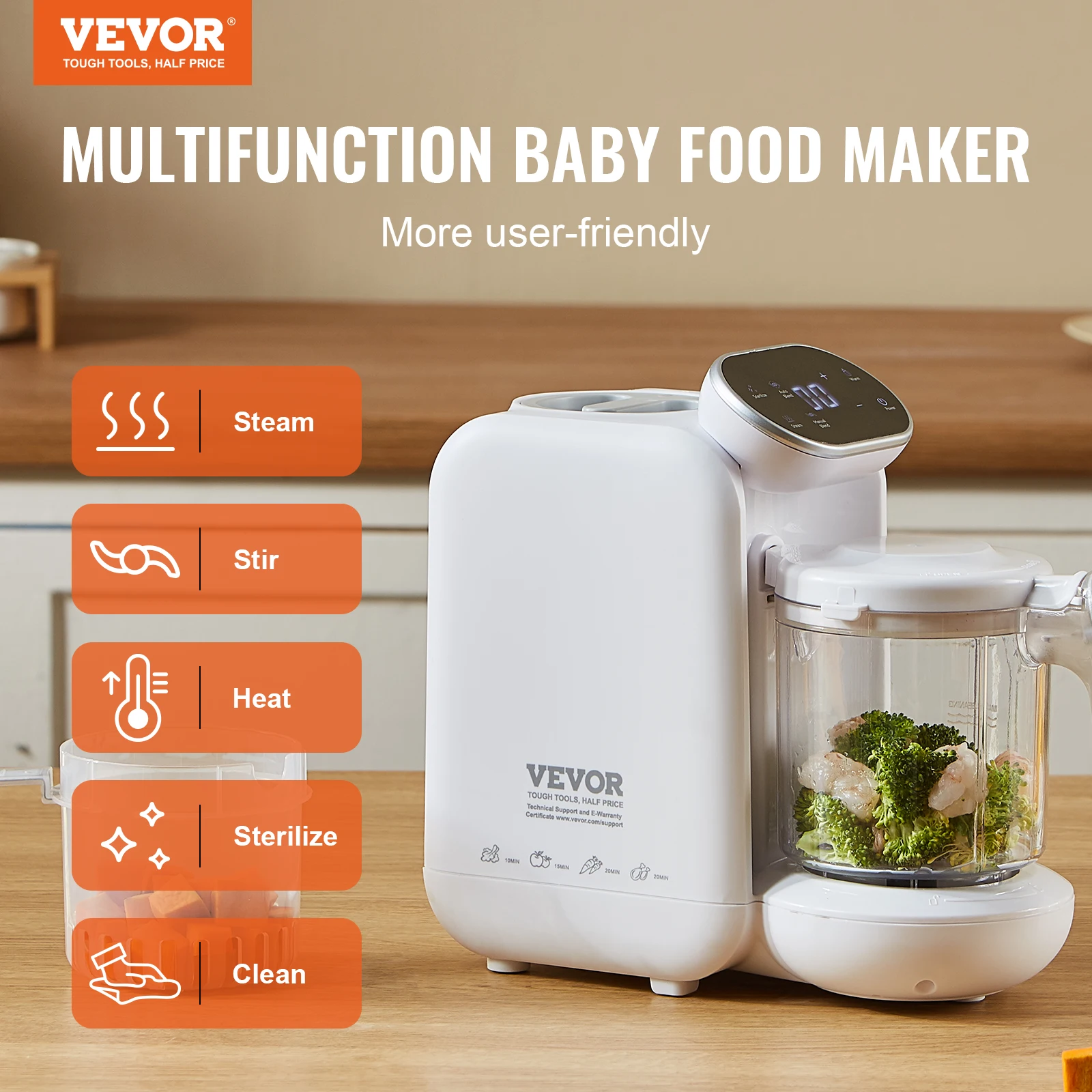 VEVOR-máquina de alimentos 5 en 1 para bebés, procesador de alimentos para bebés de 430W, con tazón Tritan de 750 ml, batidora, picadora al vapor