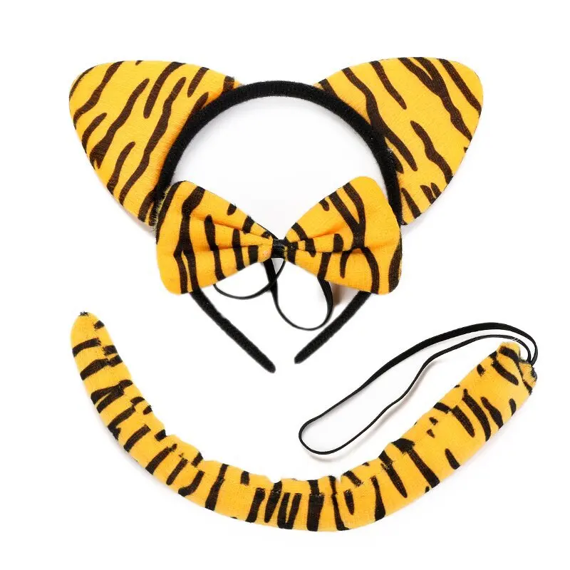 Leopard Cat Ear Headband for Cat Ear Hair Hoops Night Party Animal Dress Up Hairband Tie Tail Cow Tiger Print Headbands Clip