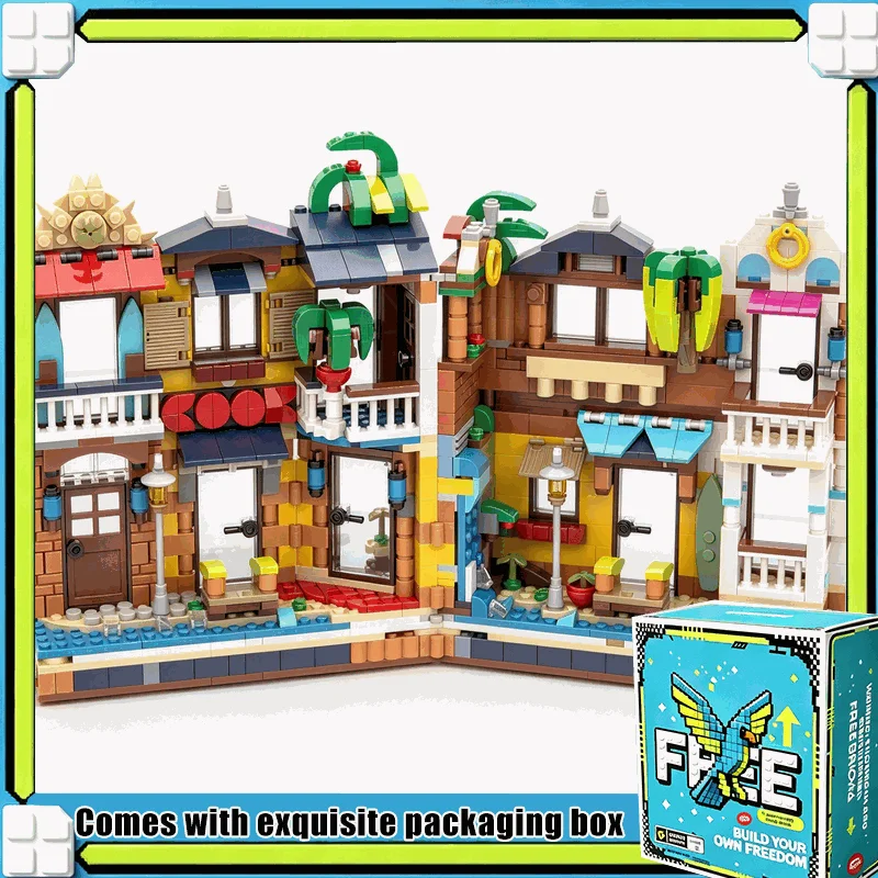 1017PCS Surf Street Book Nook Building Blocks Creative Seaside Town Model Set DIY Assembly Display Home Decor For Hobbyists