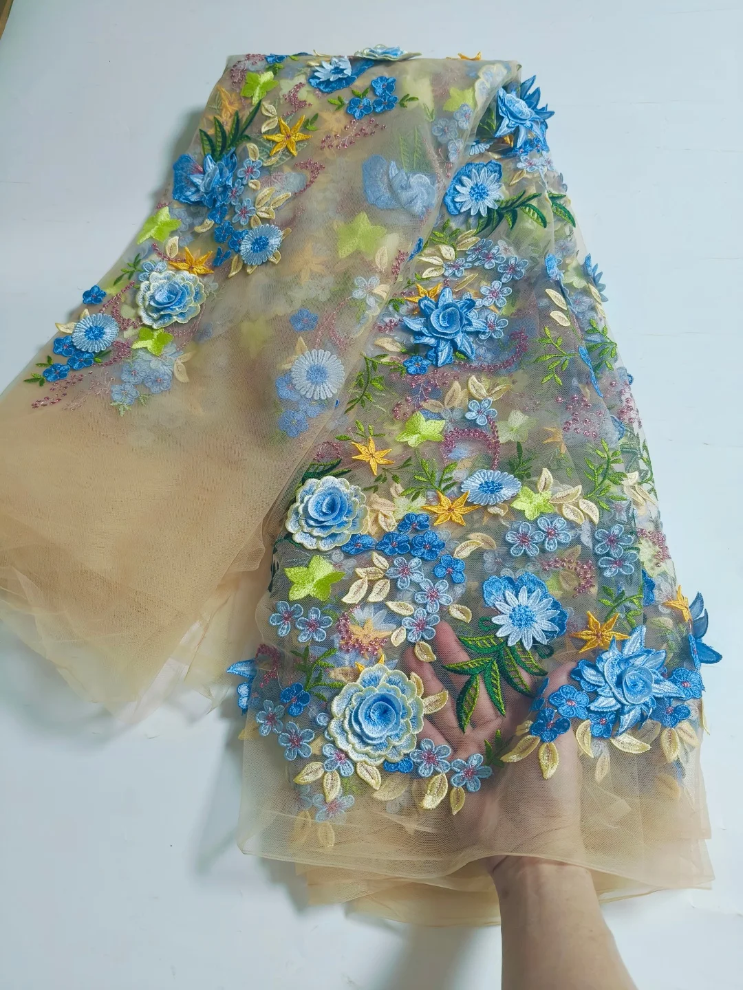 

5Yards 2025 Latest Best Quality Delicate Very Soft Embroidered 3D Applique Mesh lace Fabric For Wedding Evening Dress U_GE1958