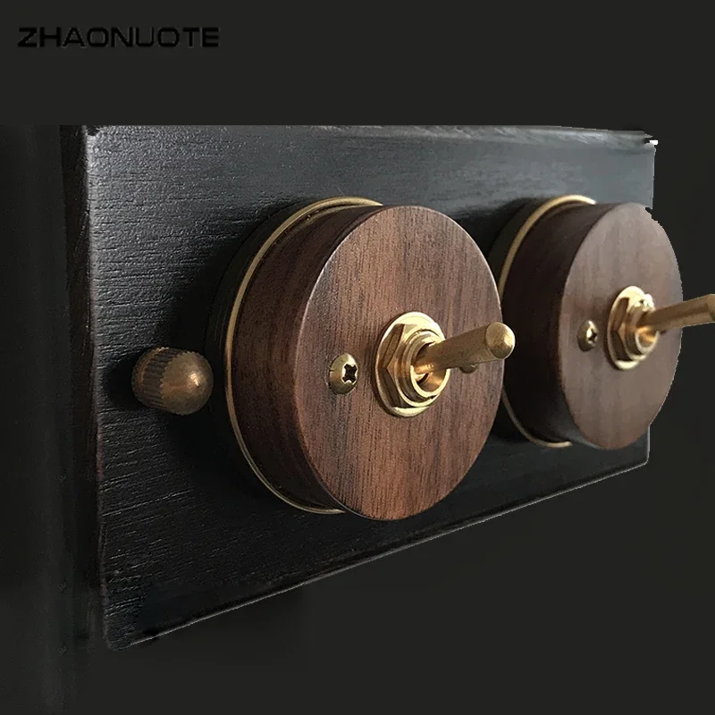 High Quality Wood Switch Black Walnut Base 1-4 Gang Brass Lever Wall Light Toggle Switch 10A