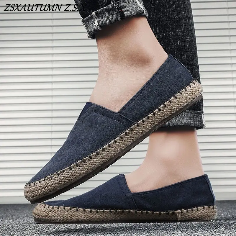 Chinese Style Canvas Shoes Men Summer New Linen A Slip-on Lazy Casual Shoes Old Beijing Shoes Breathable Vintage Trend Loafers