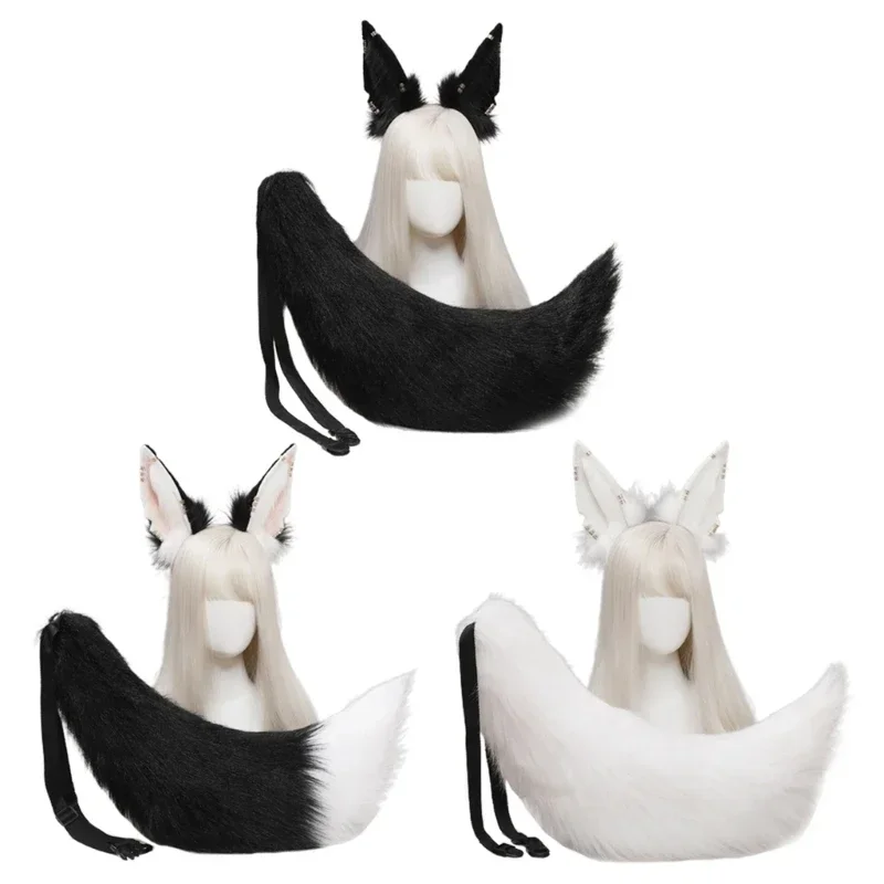 

Animal Wolf Ears Headdress Tail Plush Handmade Costume Set Anime For Halloween Christmas Cosplay Accessories MN9