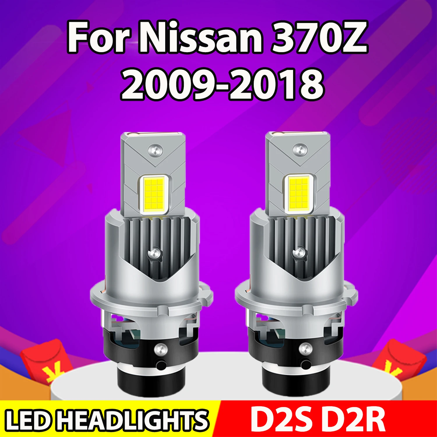 For Nissan 370Z 2009-2018 Xenon HID D2S D2R Front LED Headlight Bulbs High Low Beam Conversion Kit 3570 CSP chips