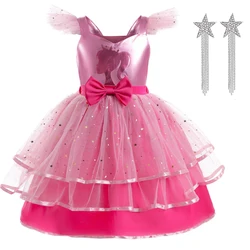 Girl's sequin bow princess dress 4-10 year old suspender mesh cake dress carnival birthday party performance costume