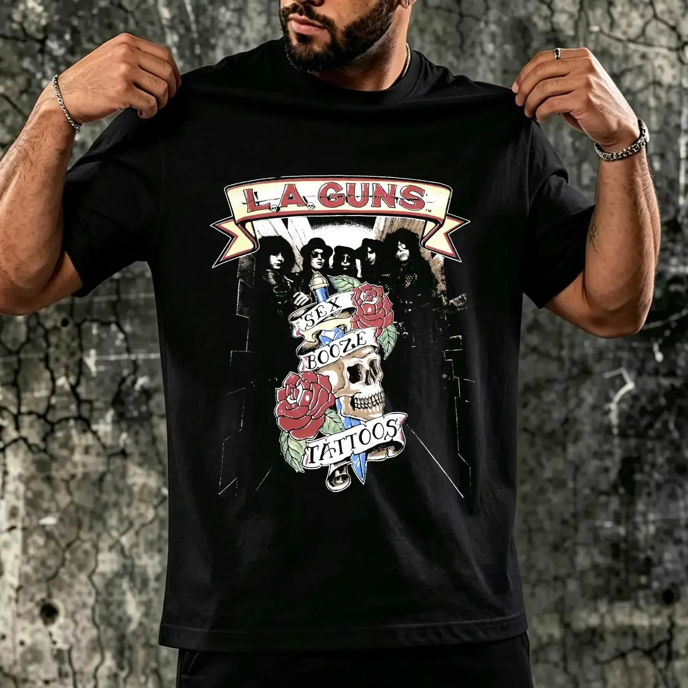washed T Shirt LA Guns Tour 89 Cocked Loaded Sizes S to XXL New long or short sleeves vintage Washed Top For Everyday Wear Soft