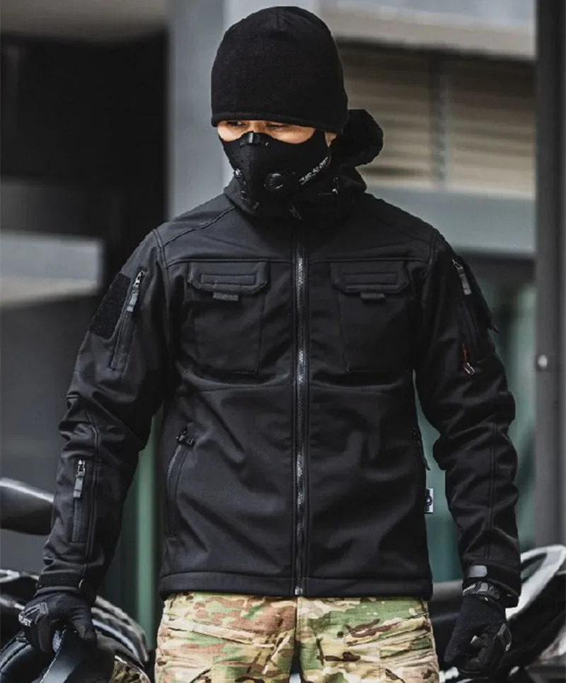 

2025 Winter Warm Windproof and Waterproof Fleece Long Sleeved Patchwork Multi Pocket Hiking Tactical Equipment Jacket