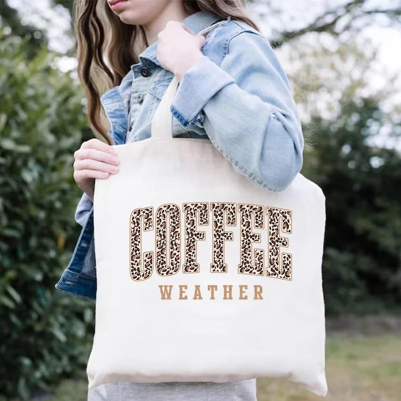 Fashion Retro Coffee Weather Graphic Ladies Shopping Bags Canvas Eco Reusable Tote Bags Shoulder Bag Student Women's Handbags