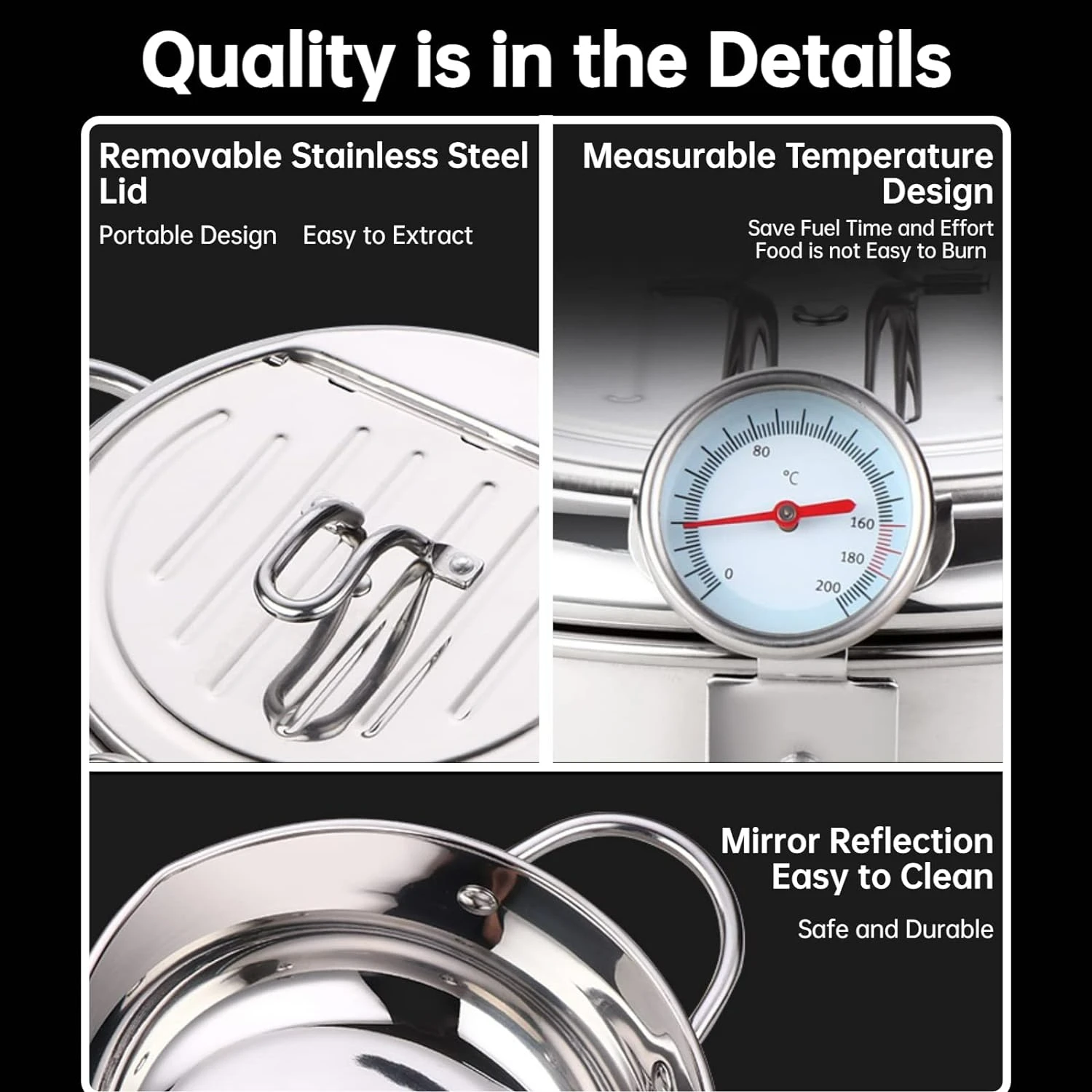 Small Convenient Stainless Steel Deep Fryer Pot with Accurate Thermometer and Oil Drip Drainer Rack: Ideal Choice for Perfectly