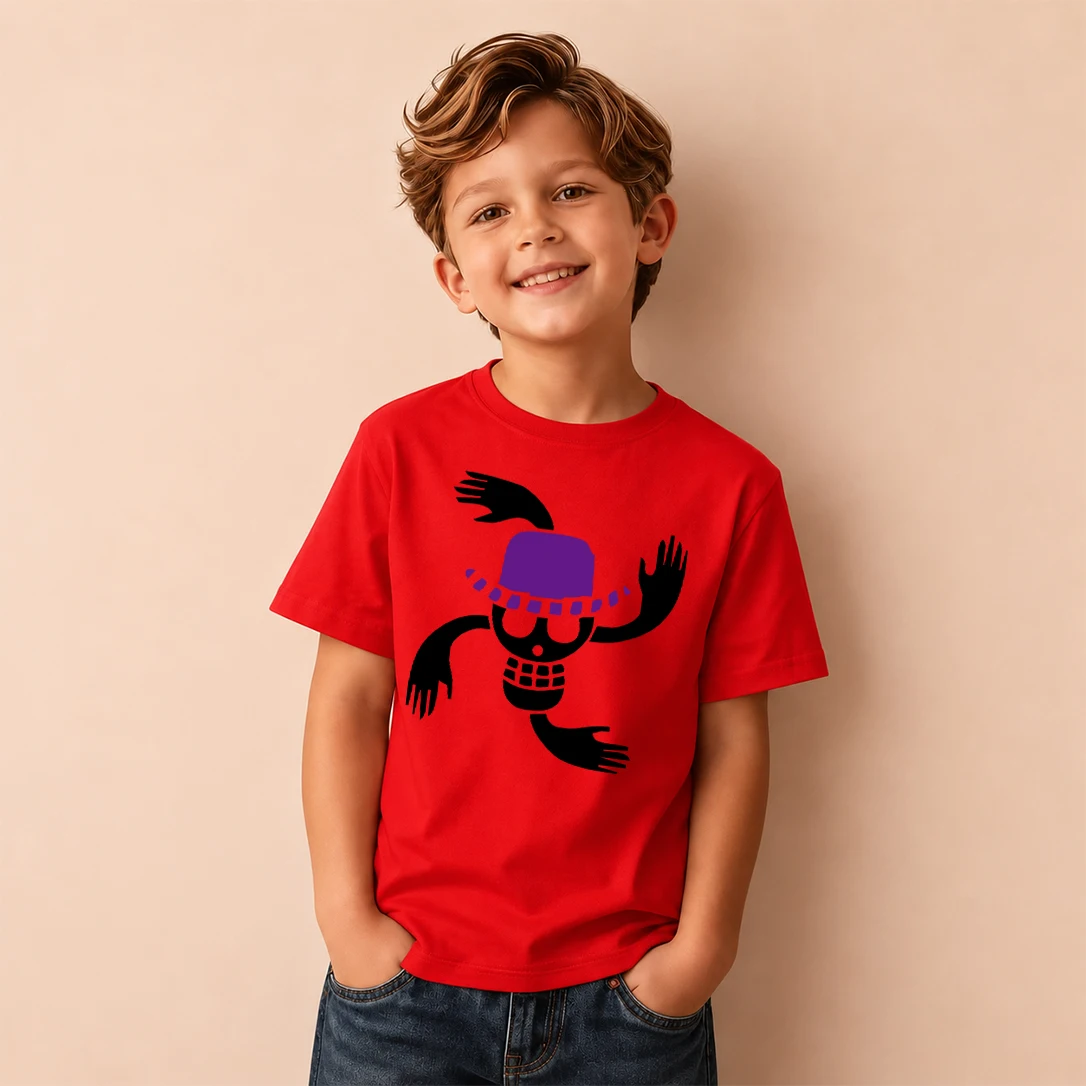 Kids T‑Shirt One Piece Nico Robin Pirate Skull Logo Print Short Sleeve Casual Tops Boys Girls Anime Children Daily Wear Tees