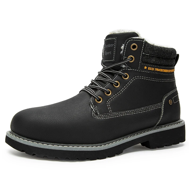 Botas de inverno de couro genuíno masculino grossas de pele quente tornozelo botas de trabalho calçado masculino botas de neve à prova dplus água mais tamanho 40-46