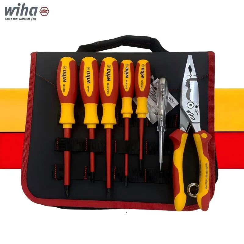 WIHA 80166C 6-in-1 Insulated Tool Set with Voltage Tester, Suitable for Electrician's Specialized Phillips/Slotted Screwdrivers