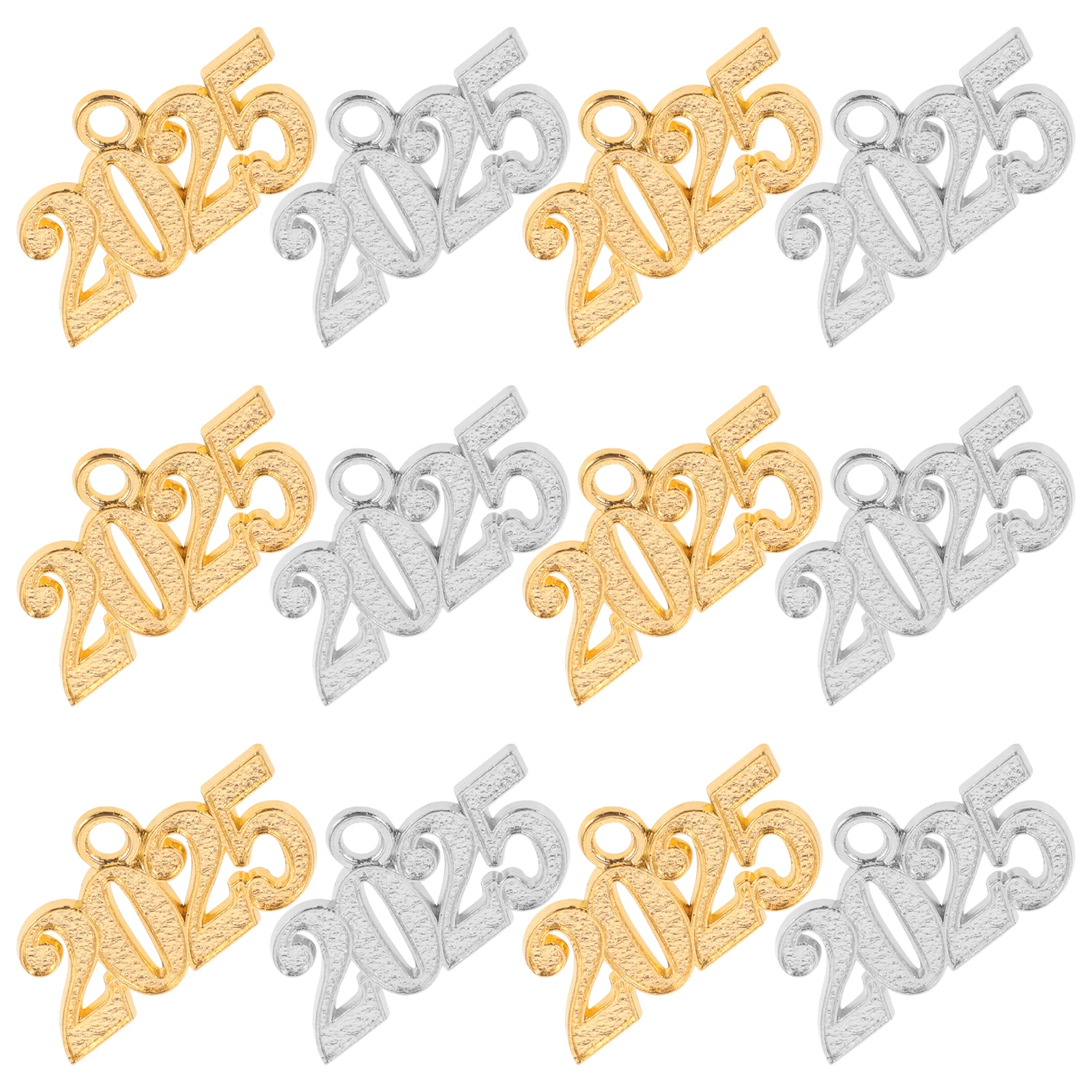 

12 Pcs 2025 Number Pendant Digital Necklace Bracelet Earrings DIY Jewelry Making Accessories Year Charms Alloy Ornaments Silver