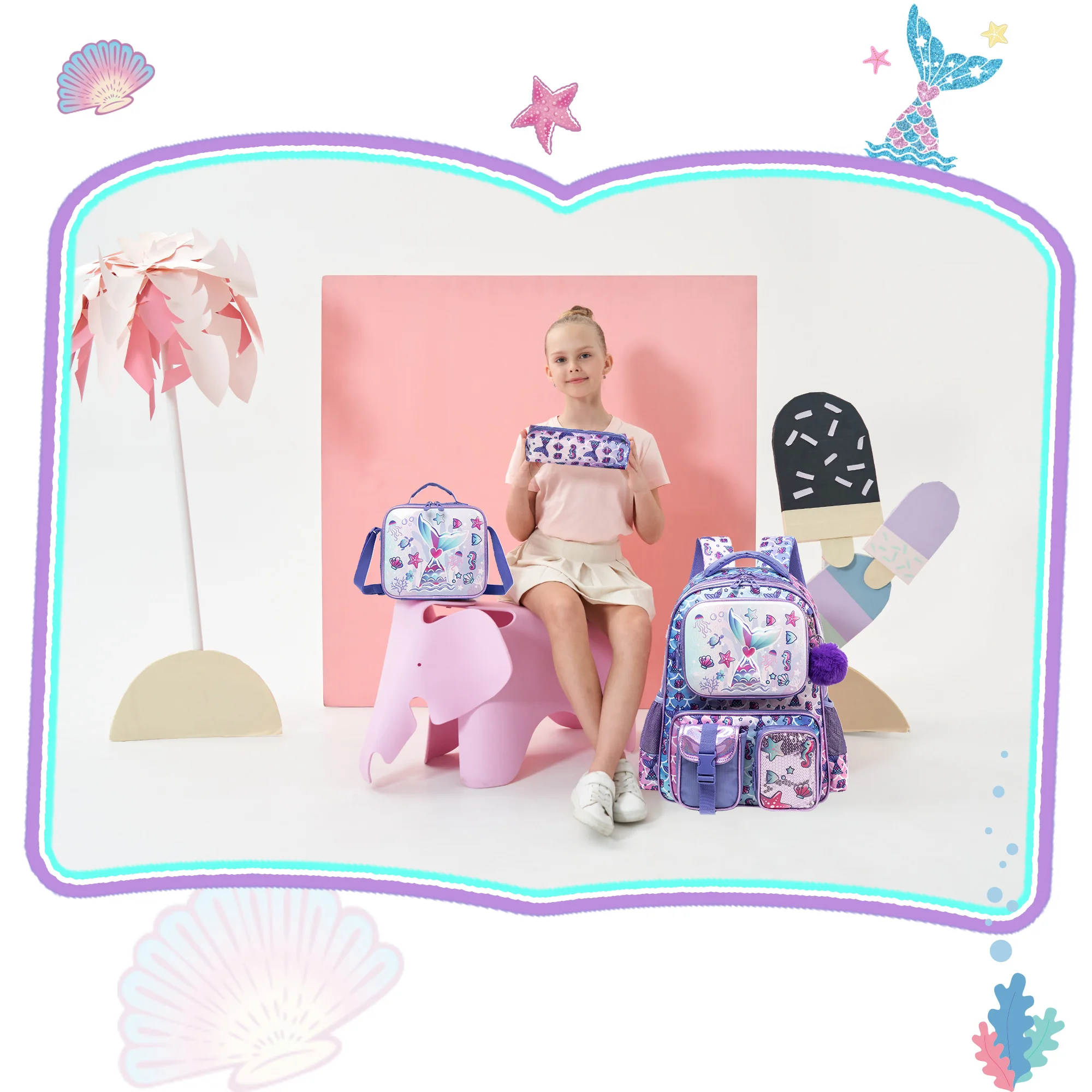 3PCS Girls School Backpack Set Large Capacity Bookbag for Kids Cute Elementary Back To School Supplies Durable Mochila for Girls