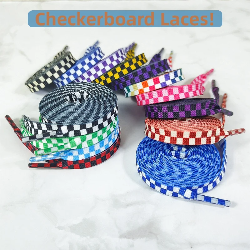 Fashion Black White Color Stitching Checkerboard Shoelaces Men Women Fall Winter Sport Casual Sneakers High-top Canvas Shoe Lace