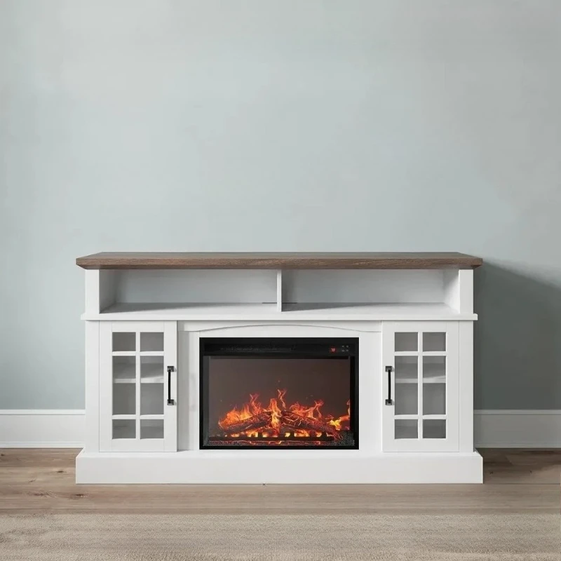 

# l Traditional 58" Rustic TV Stand with 23" Electric Fireplace Heater, Media Entertainment Center Console Table