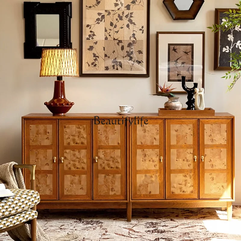 

Medieval American retro solid wood dining side cabinet French tree tumor storage all solid wood decorative cabinet