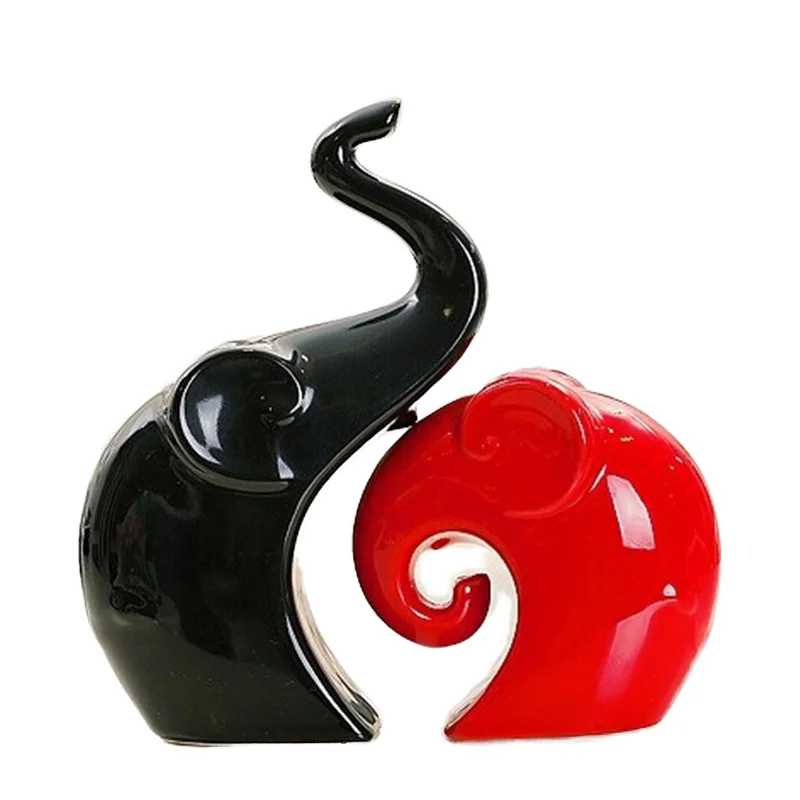 

&c 22X14 Light Luxury Modern Abstract Three Elephant Figurine Creative Ceramic Craft Ornament Living Room TV Home Decoration