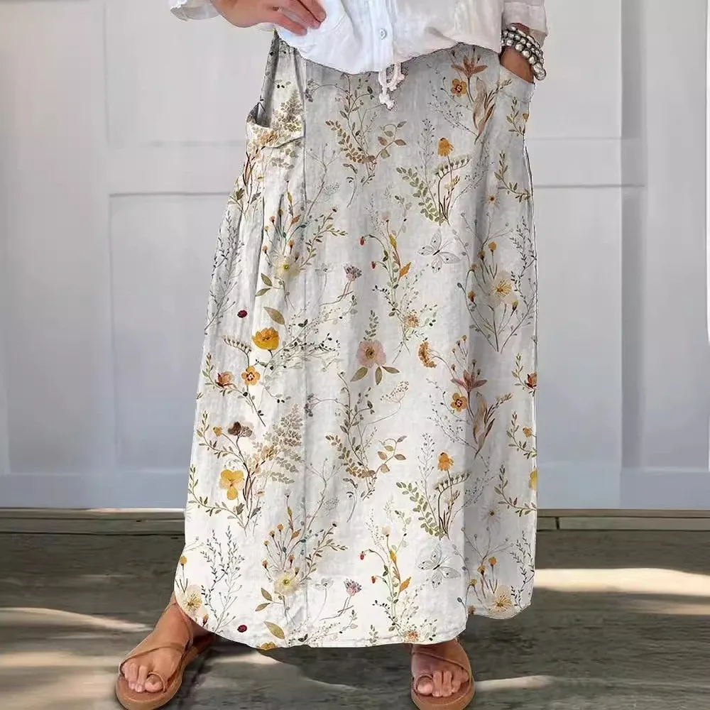 Women Skirt Off Shoulder Printed Women's Skirts Mid Waist Pastel Color Mini Skirt Floral Print A Line Short Skirt Vintage Floral