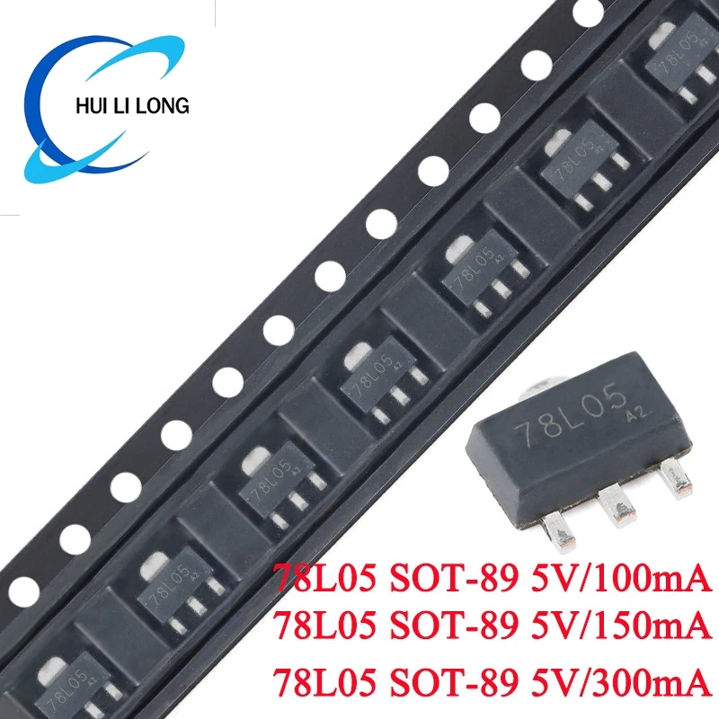 100pcs/20pcs 78L05 SOT89 7805 SOT-89 Output 5V 100mA/150mA/300mA 0.1A/0.15A/3A Linear Voltage Regulator Triode Chip IC  Original