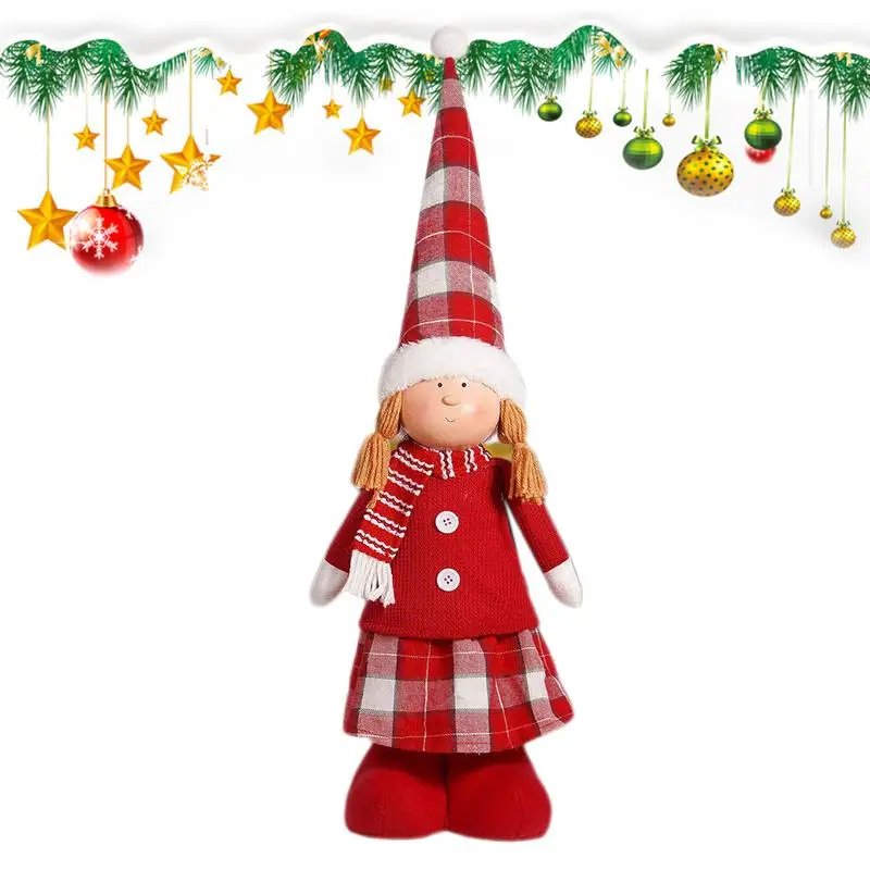 Christmas Retractable Doll Standing Doll Retractable Legs Stuffed Plush Festive Standing Plush Figurine Telescopic Length Plush