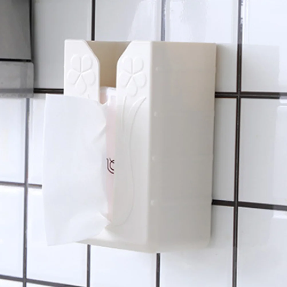 

Creative Tissue Box No Drilling Adhesive Kitchen Paper Towel Holder White Stylish Home Decoration Easy Use